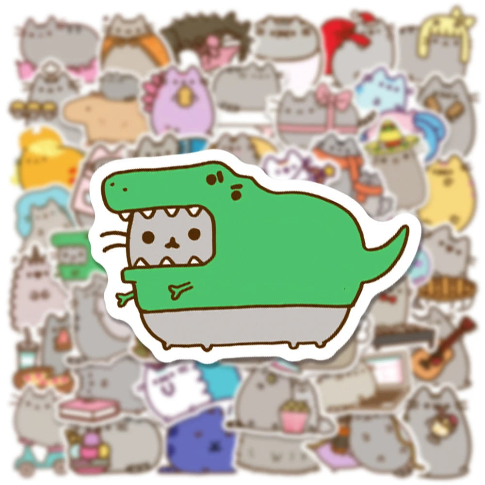 10/30/50pcs Funny Cartoon Grey Fat Cat Stickers Cute Animals Decals for Kids Toy Stationery Suitcase Phone Graffiti Sticker Pack