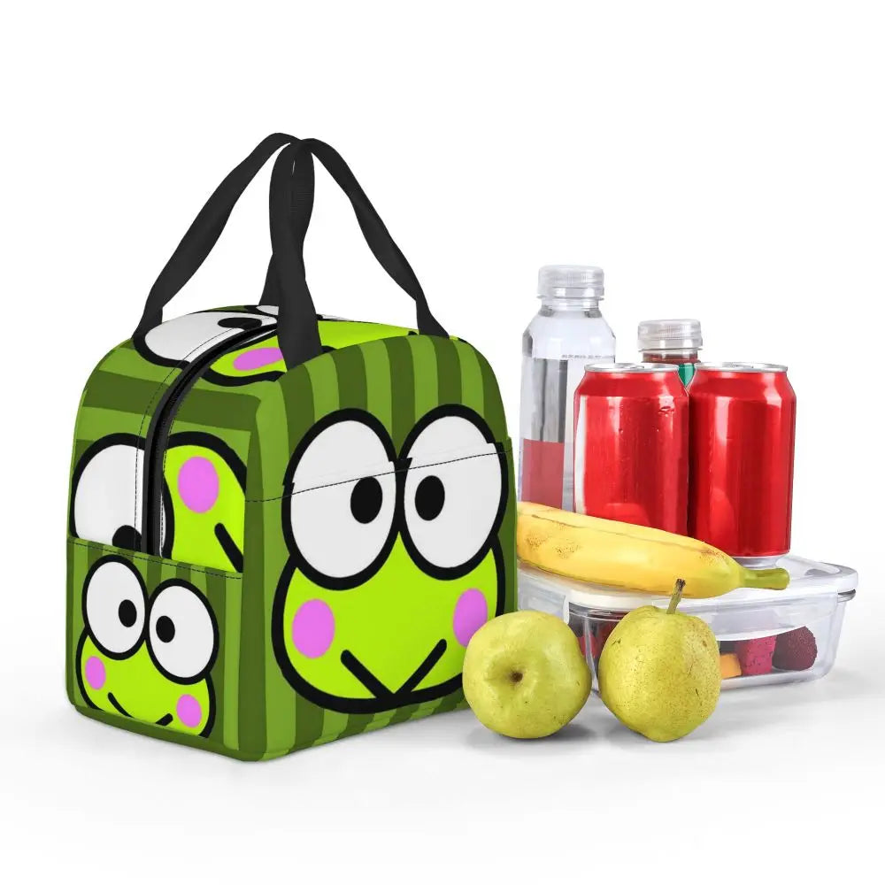 Custom Keroppi Big-eyed Frog Insulated Lunch Tote Bag for Women Portable Thermal Cooler Bento Box School