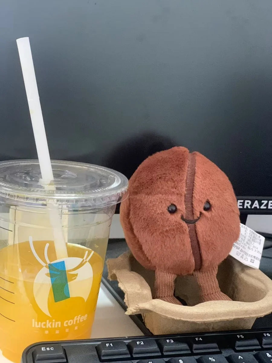 Jellycat 13cm Coffee Bean Plushies Cartoon Stuffed Smiling Coffee Bean Doll Cute Key Chain Soft Food Doll Xmas Gifts Girl