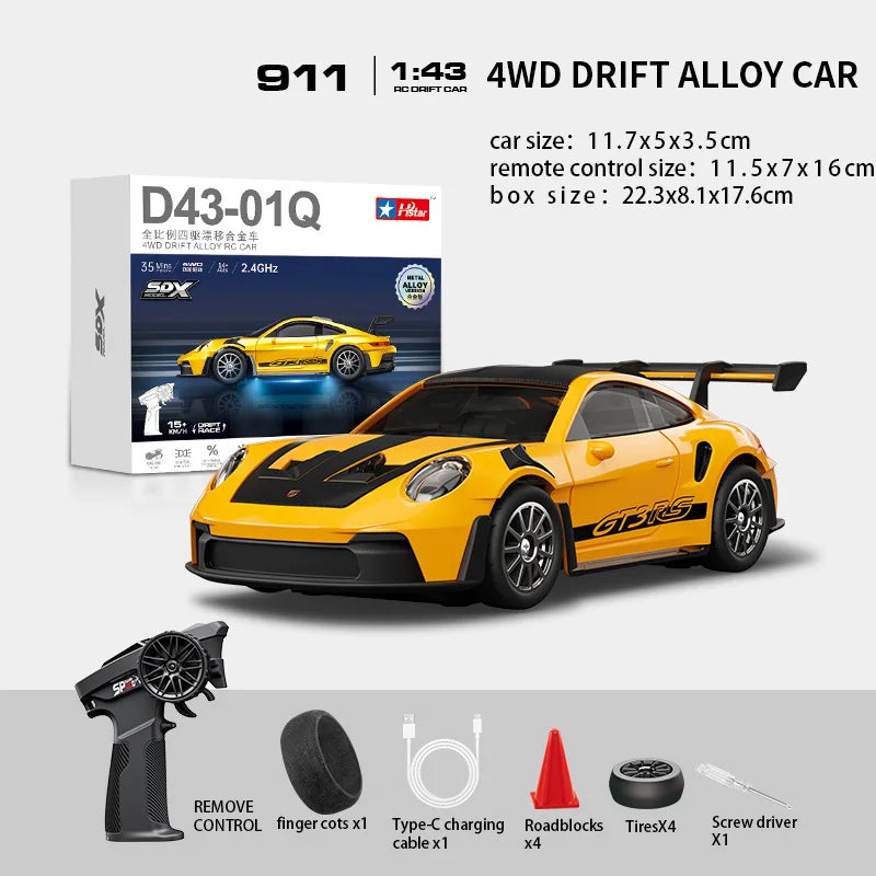 Macro Star D43 Full Proportion Remote Control Drift Car 1:43 Scale Alloy Gyro Four-Wheel Drive Flat Run Luminous Toy Model