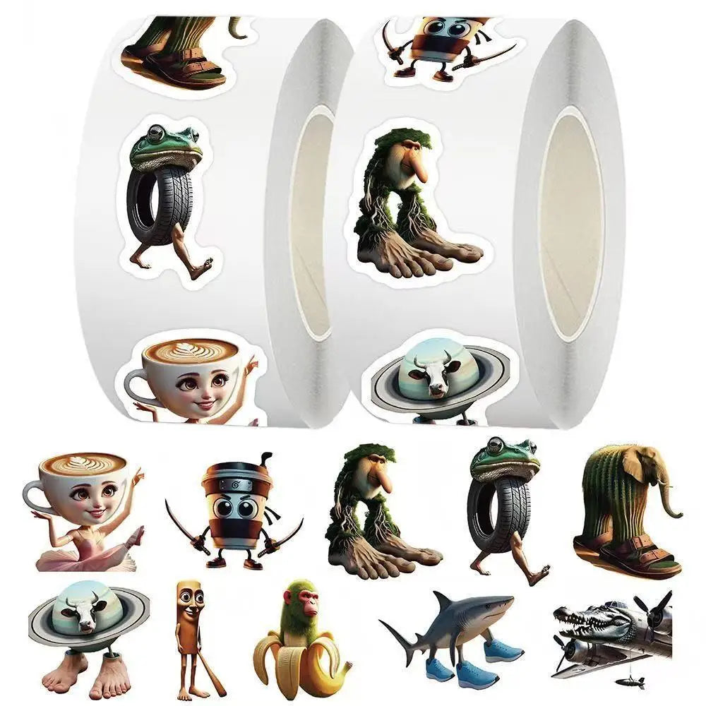500pcs/Roll Tung Tung Sahur Italian Brainrot AI Abstrac Sealing Sticker DIY PVC Laptop Decals Decoration Stiker Reward Gift Toys