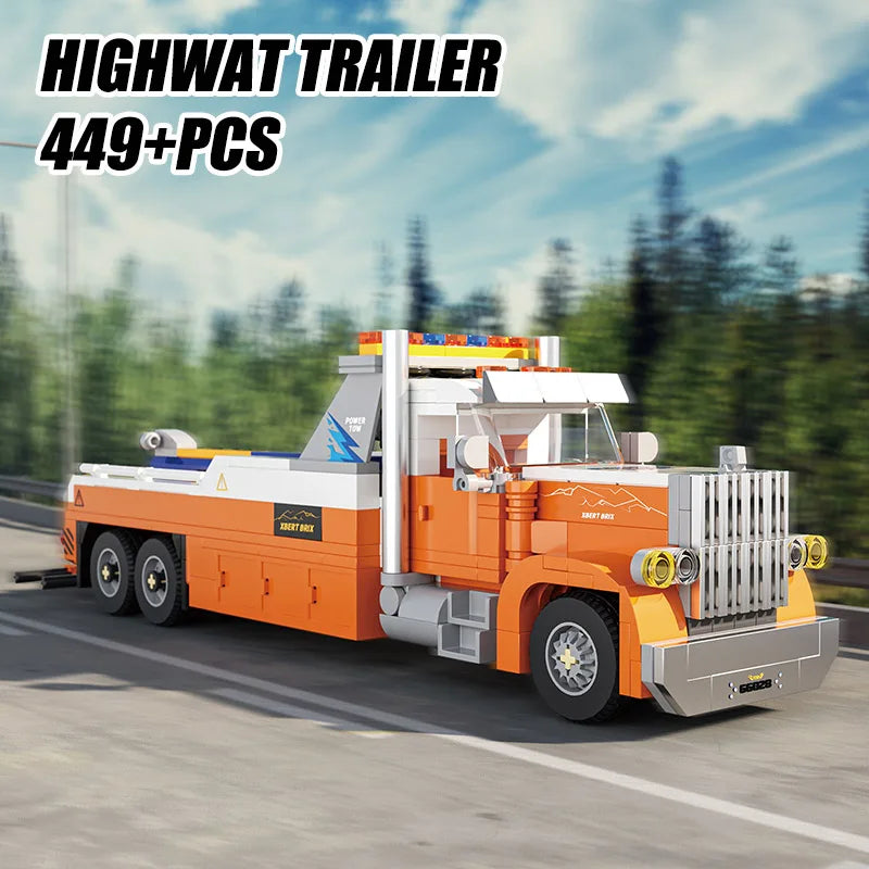 Technical City 449pcs Heavy-duty Tow Truck Model Building Blocks Set Highway Trailer Truck MOC Car Toys For Children Boys Gifts