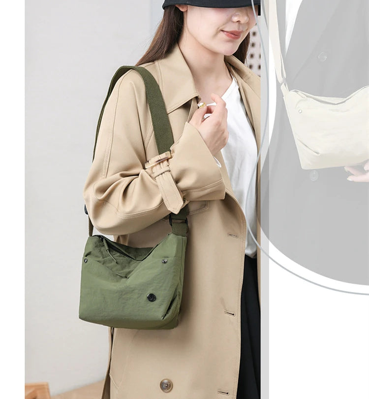 Ultra-light Nylon Crossbody Bag for Women Adjustable Wide Strap Lightweight Women's Bag Zipper Closure Stylish Messenger Bag