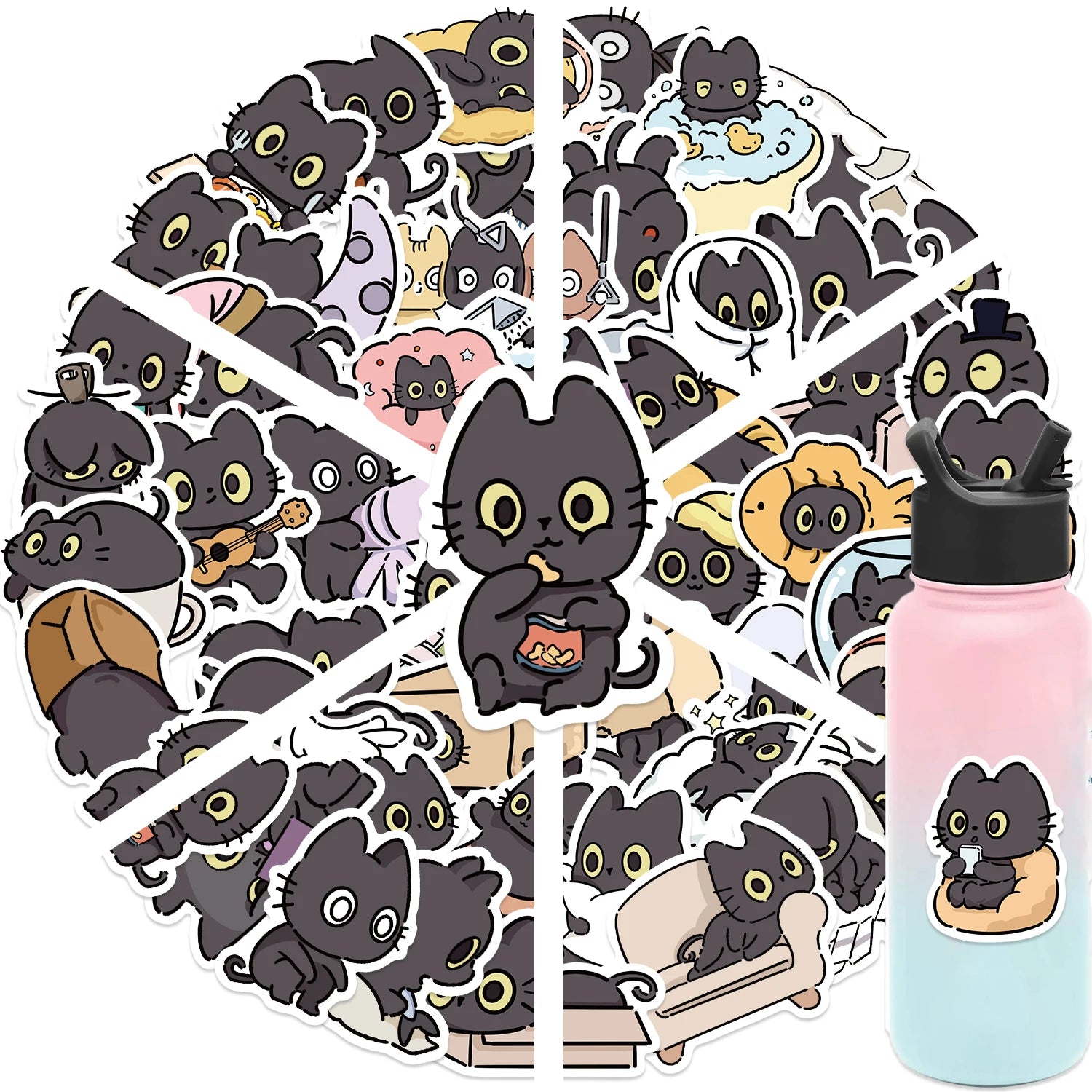 50PCS Naughty Little Black Cat Sticker Graffiti Decoration Laptop Luggage Phone Skateboard Waterproof DIY Sticker