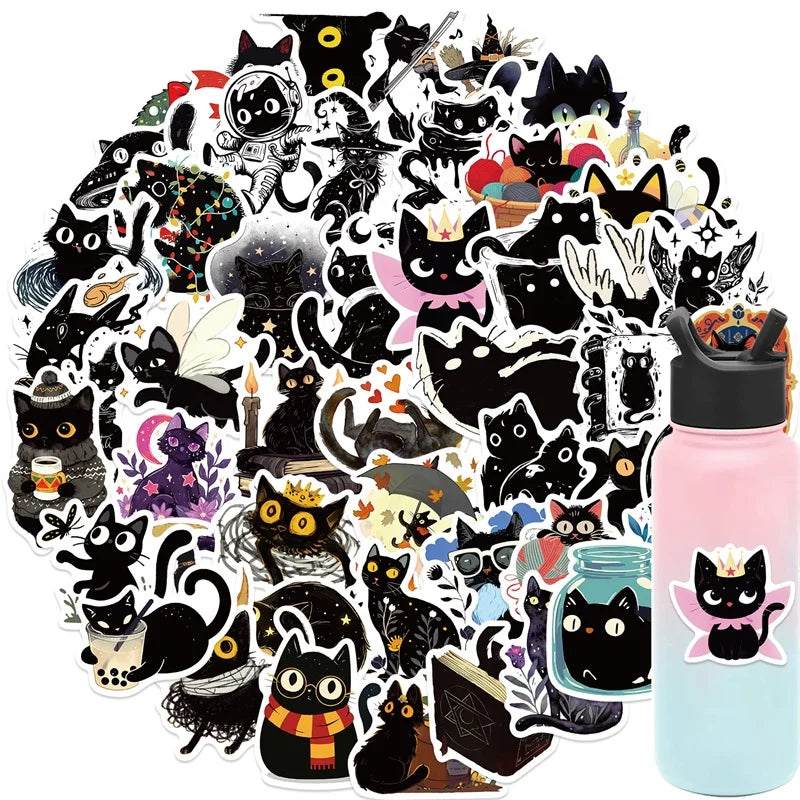 10/30/50PCS Funny Black Cat PVC Sticker Aesthetic Hand Accounting Tools DIY Decoration Scrapbooking Stationery Supplies for Kids