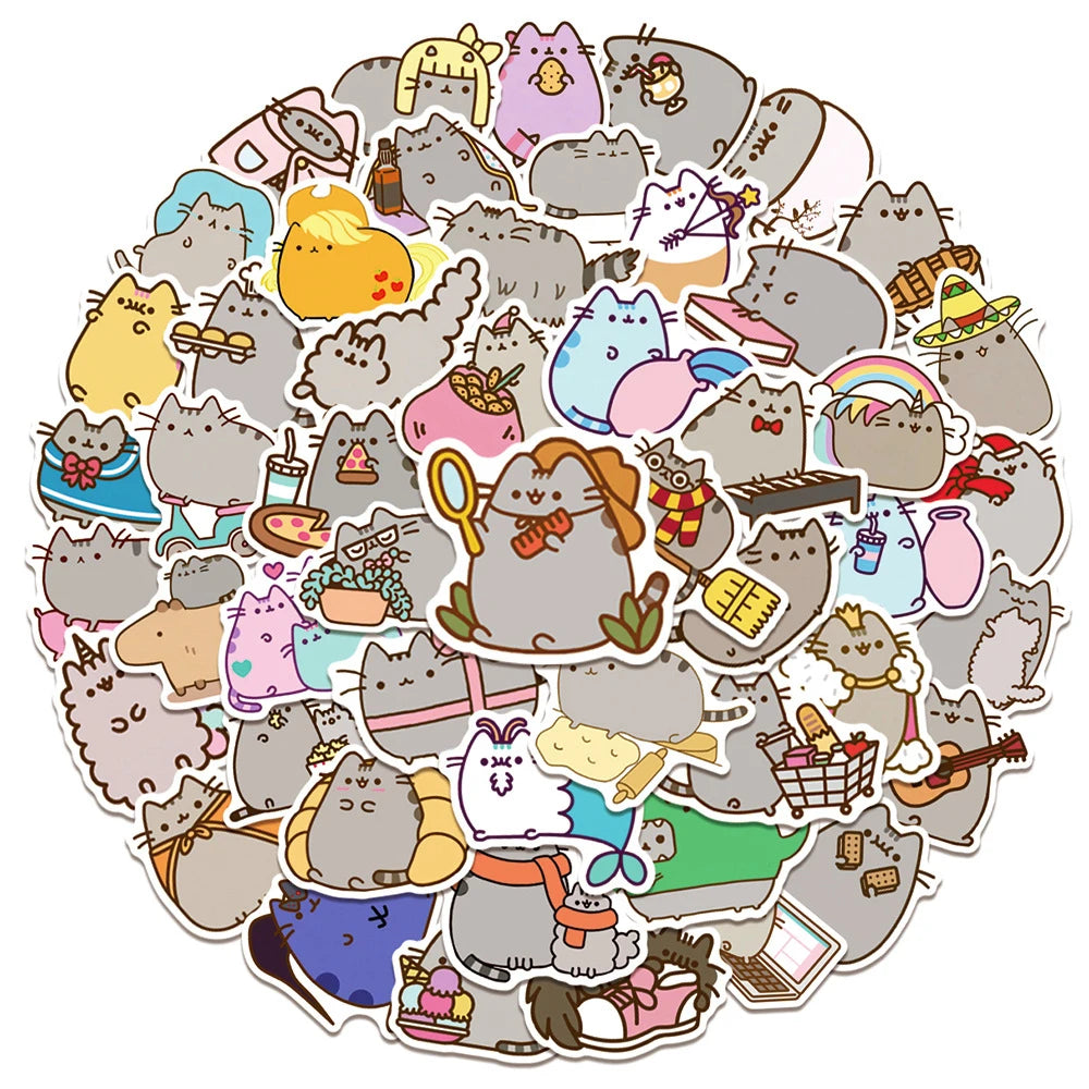 10/30/50pcs Funny Cartoon Grey Fat Cat Stickers Cute Animals Decals for Kids Toy Stationery Suitcase Phone Graffiti Sticker Pack