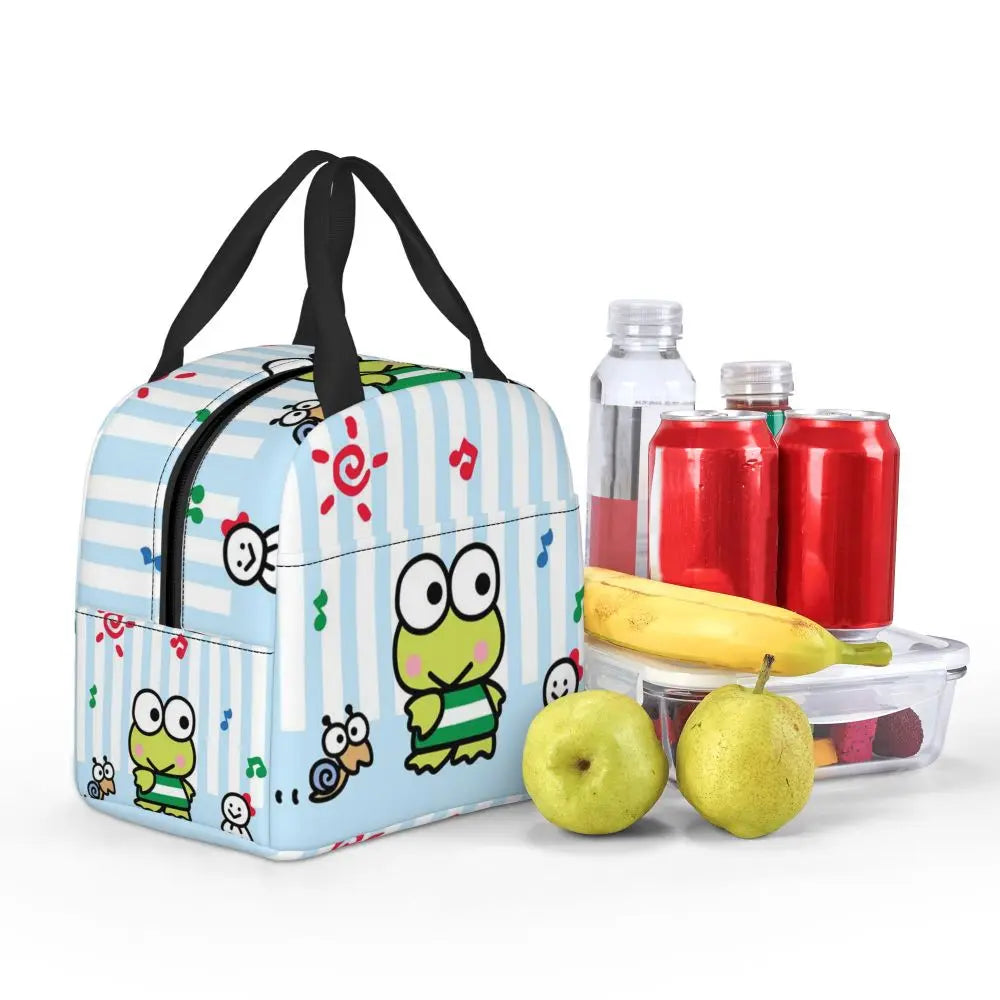 Custom Keroppi Big-eyed Frog Insulated Lunch Tote Bag for Women Portable Thermal Cooler Bento Box School