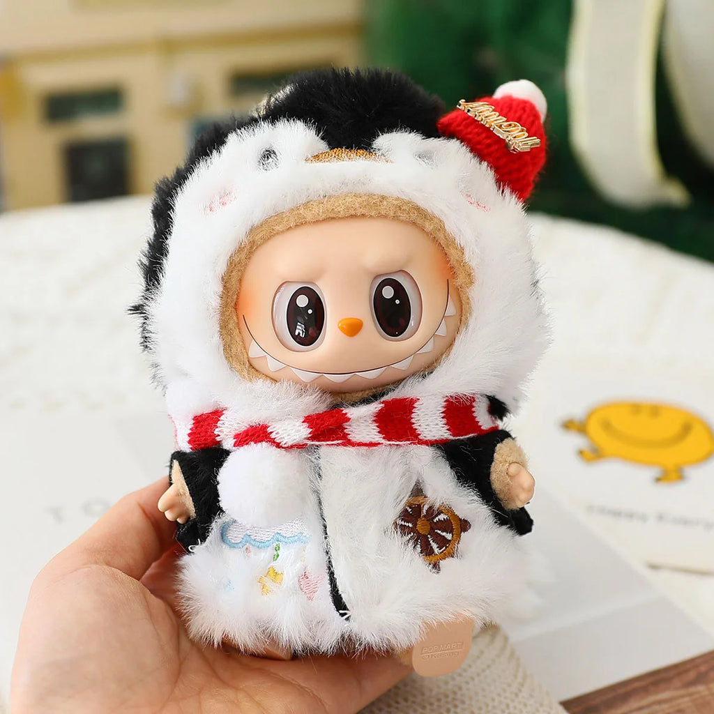 Cute Cartoon Jumpsuit Clothes For Labubu Christmas Clothes Elk Penguin Hooded Cape Dolls Accessories