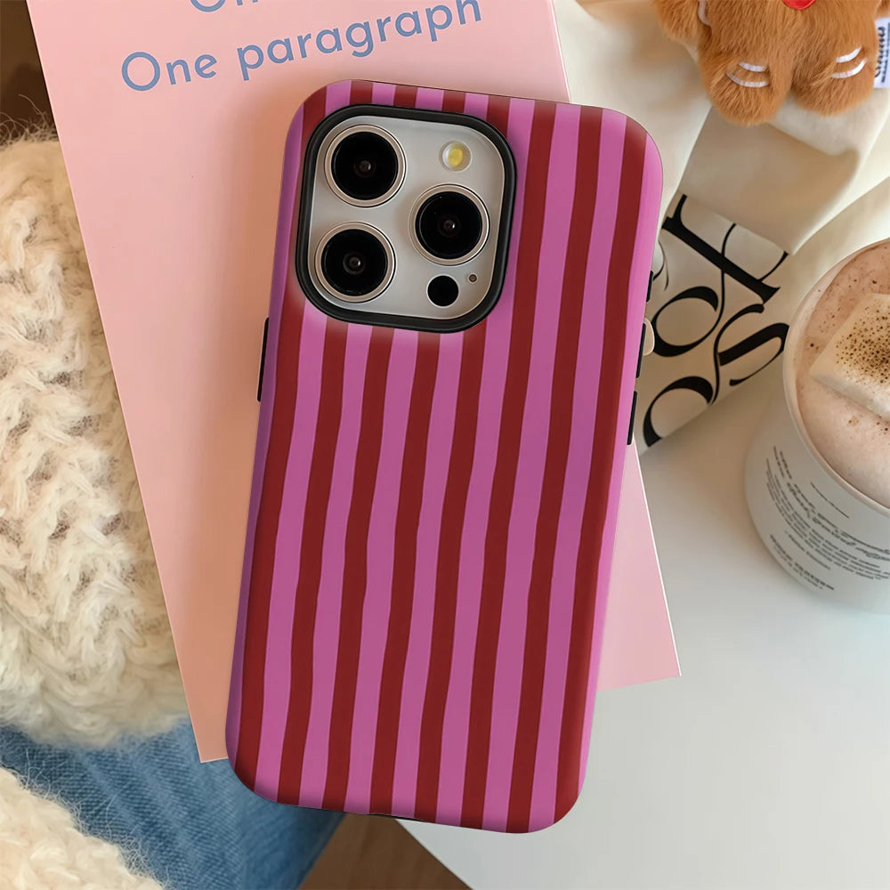 Pink & Red Striped IPhone17 Must-Haves Phone Case for IPhone 17 16 15 14 13 12 11 Pro Max Plus Double-layer Back Cover