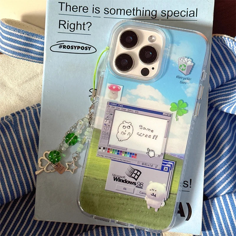 Funny Dialog Editor Phone Case For iPhone 16 Pro 15 13 12 Pro Max Hard Back Cover Silicone Shockproof Border Cases with Chain