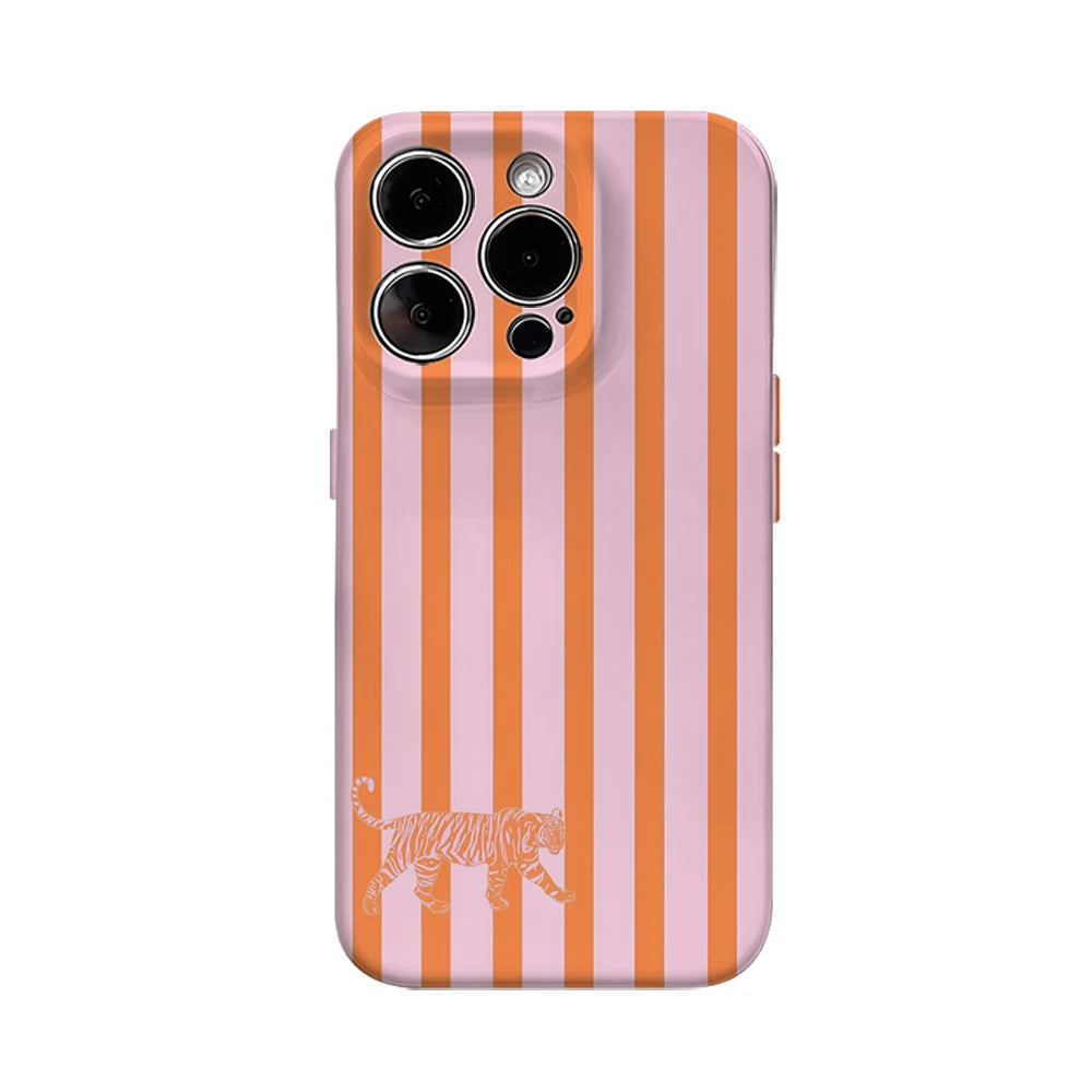 Pink-orange Striped Tiger Phone Case for IPhone 16 15 14 13 12 11 X XS XR XSMAX 7 8 Pro Max Plus Double-layer Back Cover