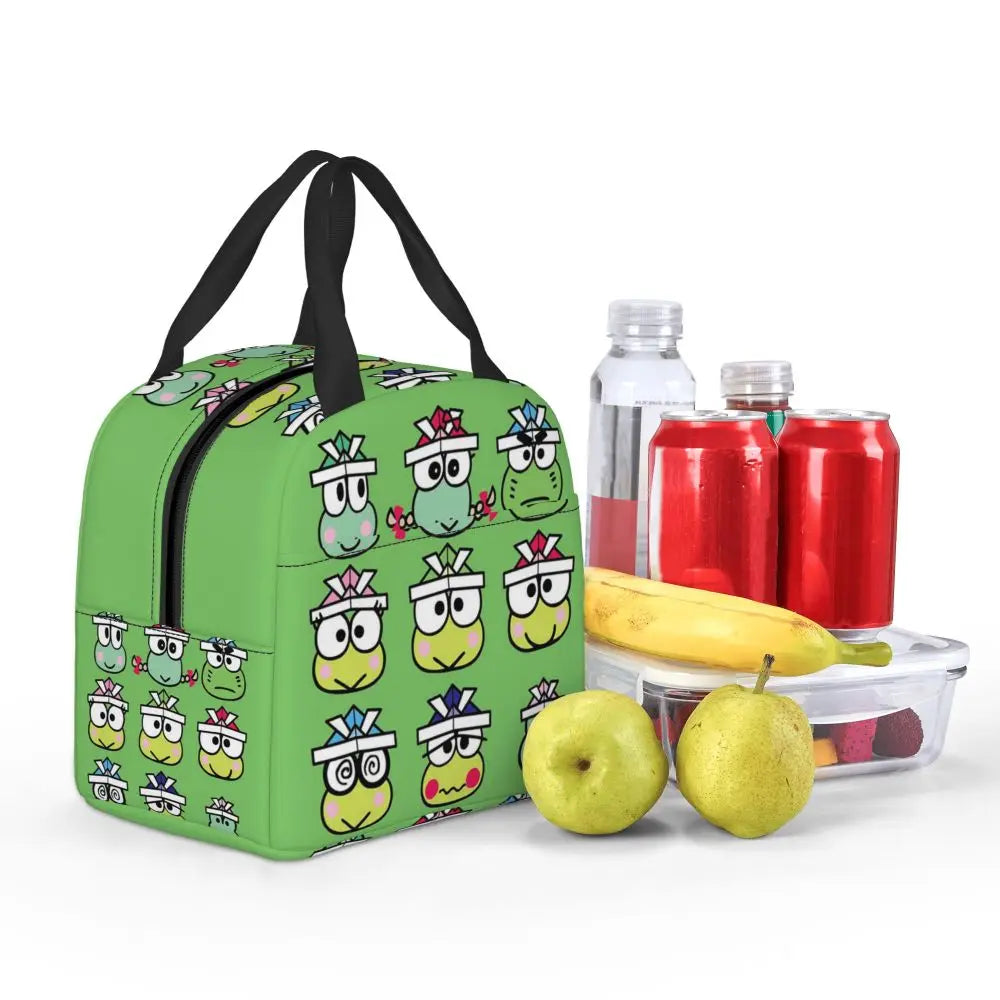Custom Keroppi Big-eyed Frog Insulated Lunch Tote Bag for Women Portable Thermal Cooler Bento Box School