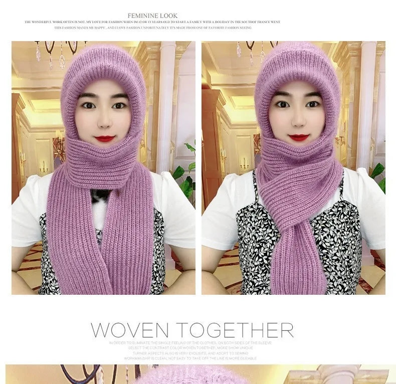 Winter Knitted Skullies Hat Scarf Set Cold Proof Ear Protection Scarf Warm Girls Beanies Cycling Windproof Ladies Outdoor Caps
