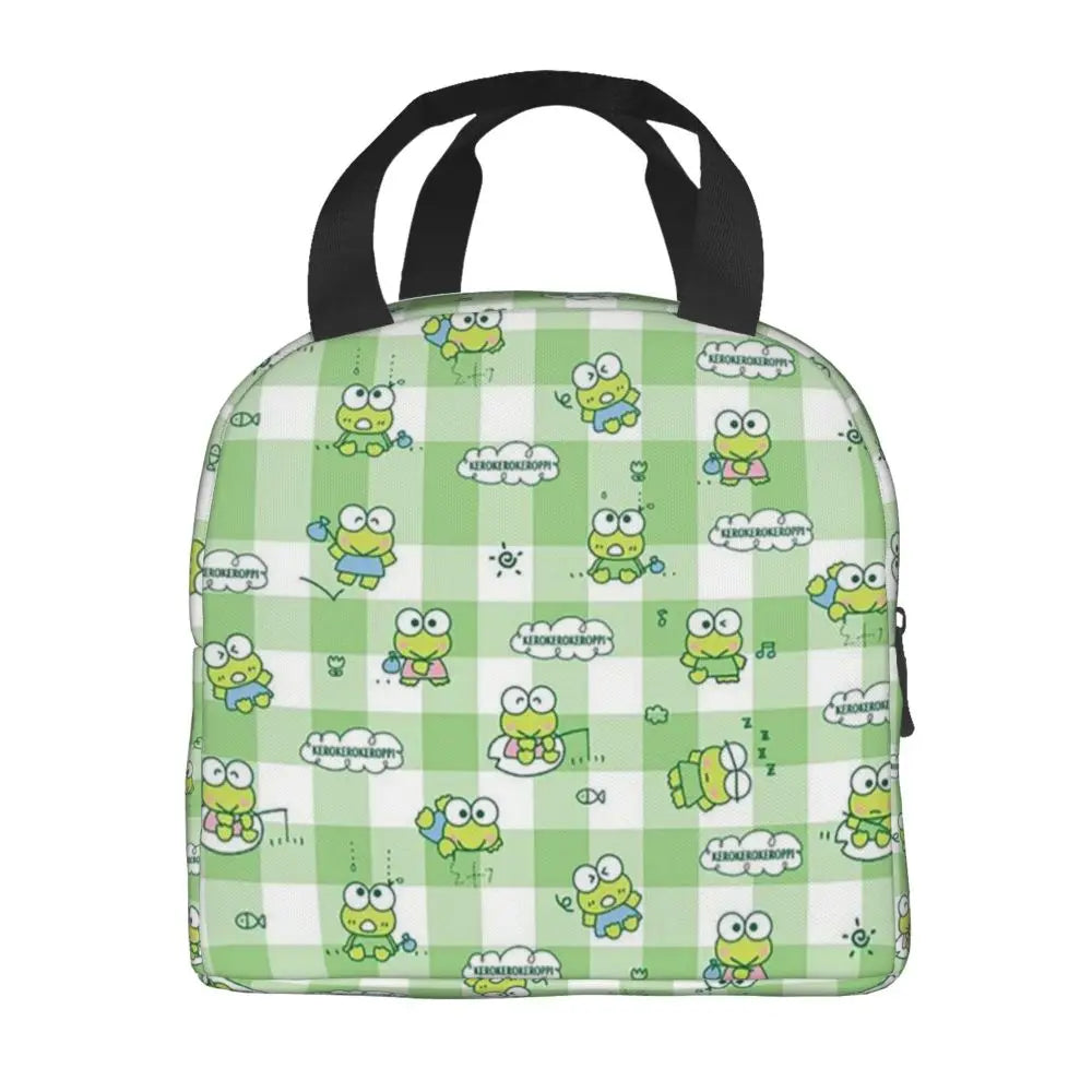 Custom Keroppi Big-eyed Frog Insulated Lunch Tote Bag for Women Portable Thermal Cooler Bento Box School