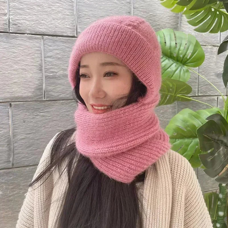 Winter Knitted Skullies Hat Scarf Set Cold Proof Ear Protection Scarf Warm Girls Beanies Cycling Windproof Ladies Outdoor Caps