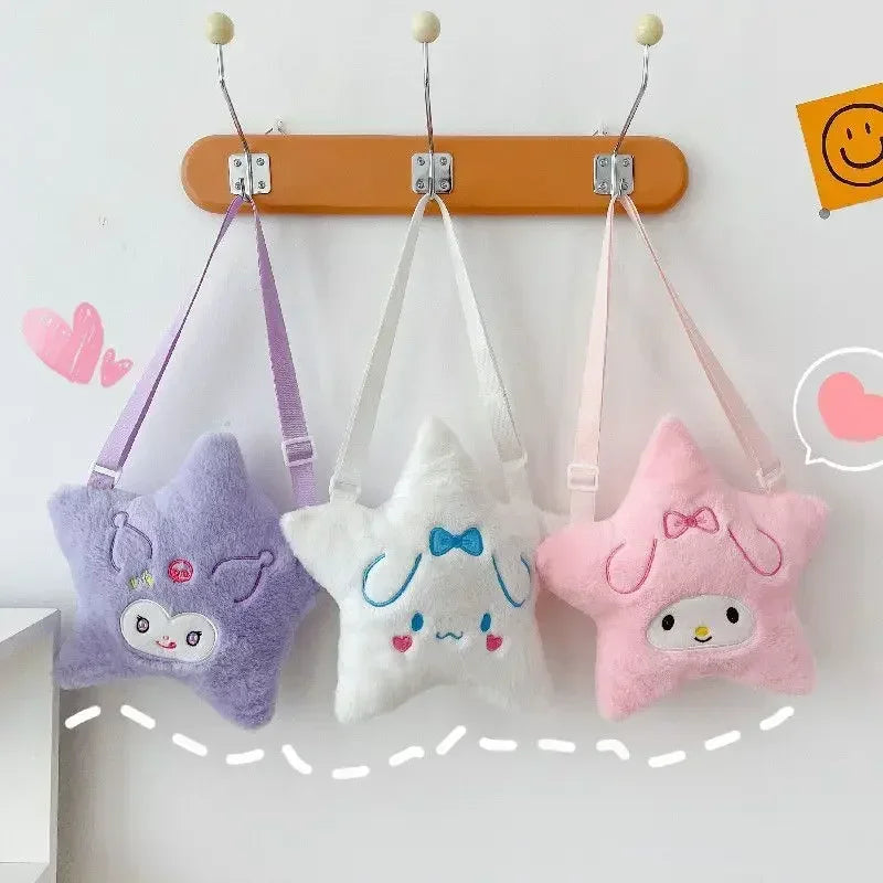 Sanrio Five Pointed Star Plush Bag Cinnamoroll My Melody Kuromi Anime Cartoon Embroidery Accessory Kawaii Storage Bag Girls Gift