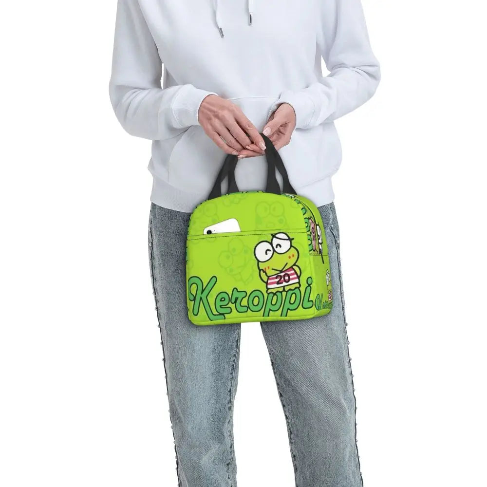 Custom Keroppi Big-eyed Frog Insulated Lunch Tote Bag for Women Portable Thermal Cooler Bento Box School
