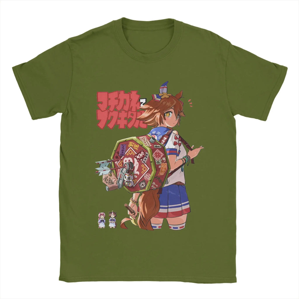 تيشيرتات Beach Uma Musume Pretty Derby Amine المبتكرة من القطن الخالص للرجال، تيشيرتات قصيرة الأكمام مطبوعة بشكل جمالي