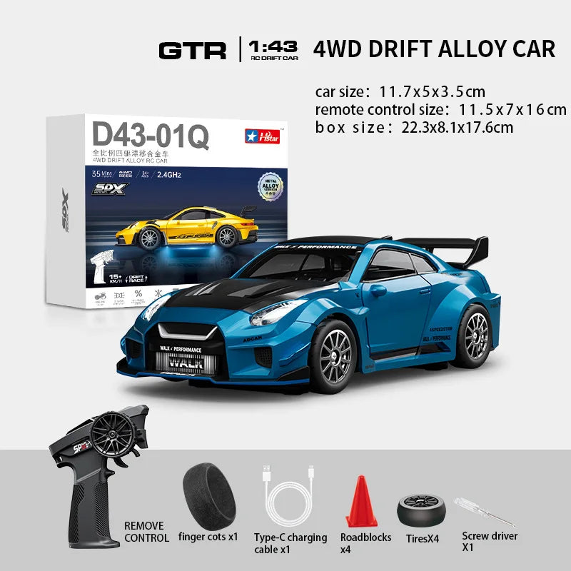 Macro Star D43 Full Proportion Remote Control Drift Car 1:43 Scale Alloy Gyro Four-Wheel Drive Flat Run Luminous Toy Model