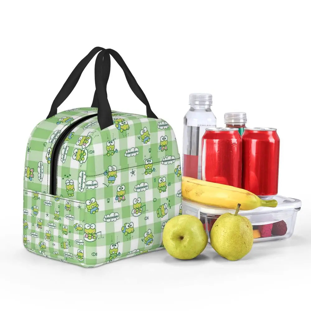 Custom Keroppi Big-eyed Frog Insulated Lunch Tote Bag for Women Portable Thermal Cooler Bento Box School