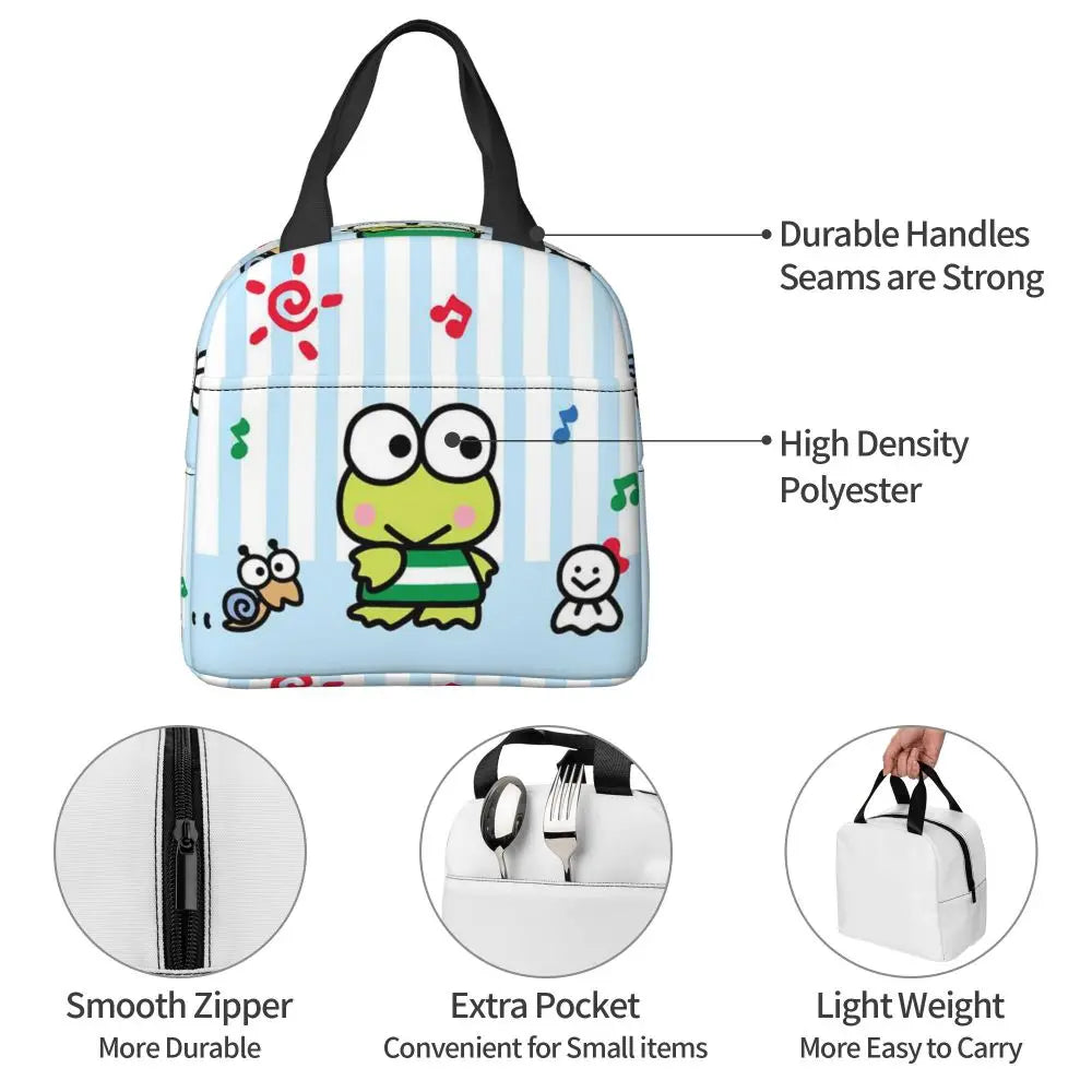 Custom Keroppi Big-eyed Frog Insulated Lunch Tote Bag for Women Portable Thermal Cooler Bento Box School