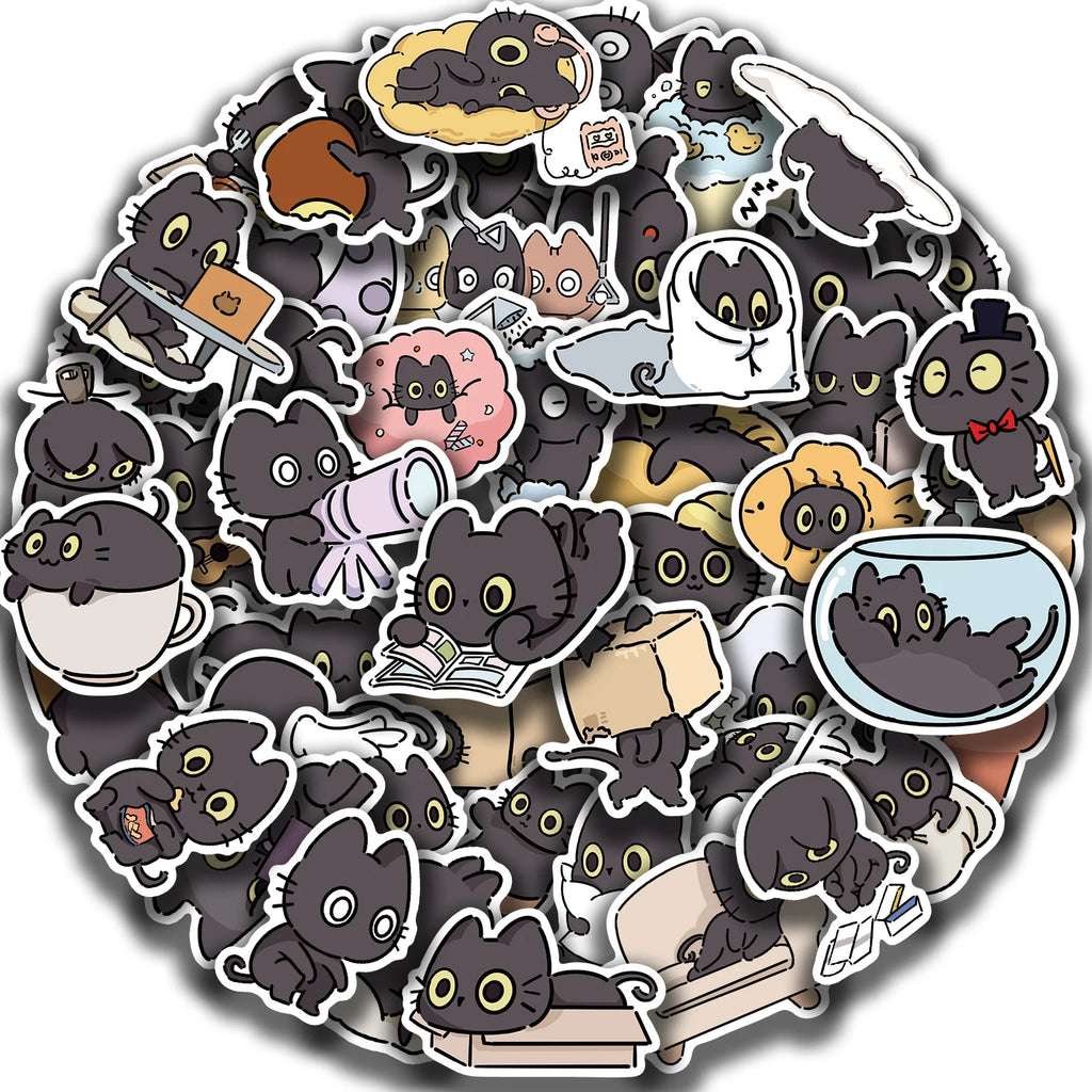 50pcs Naughty Little Black Cat Sticker Graffiti Decoration Laptop Luggage Phone Skateboard Waterproof DIY Sticker