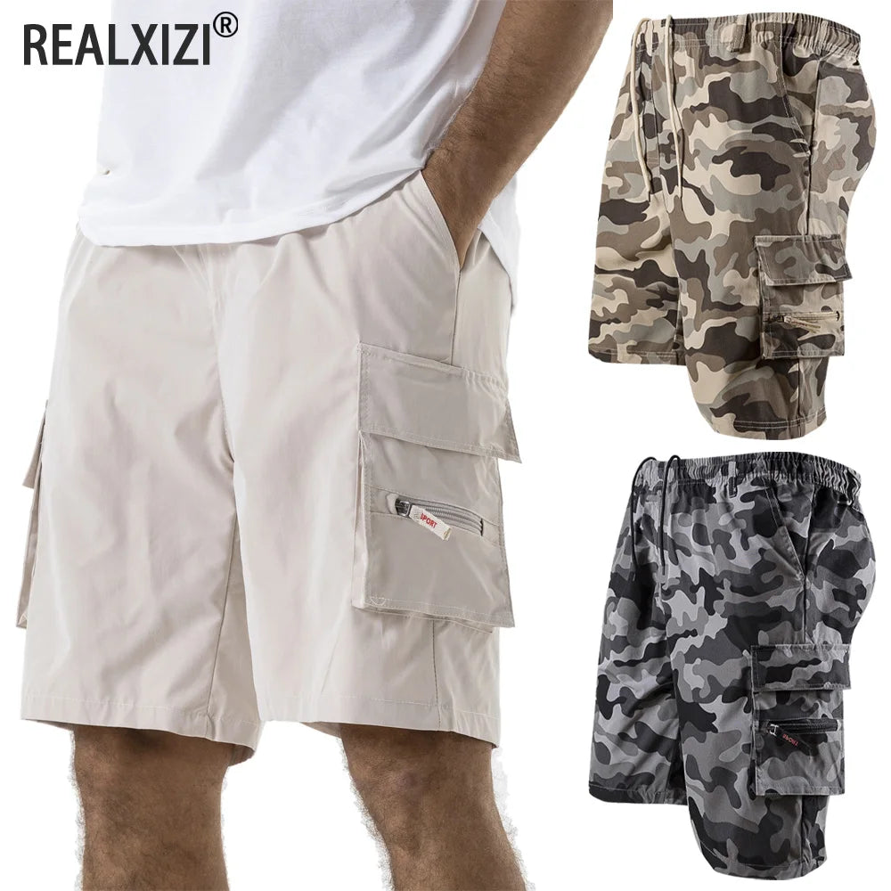 Men's Tactical Cargo Shorts Summer Solid Color Casual Short Pants Camouflage Pocket Military Sports Pants Male Jogging Shorts