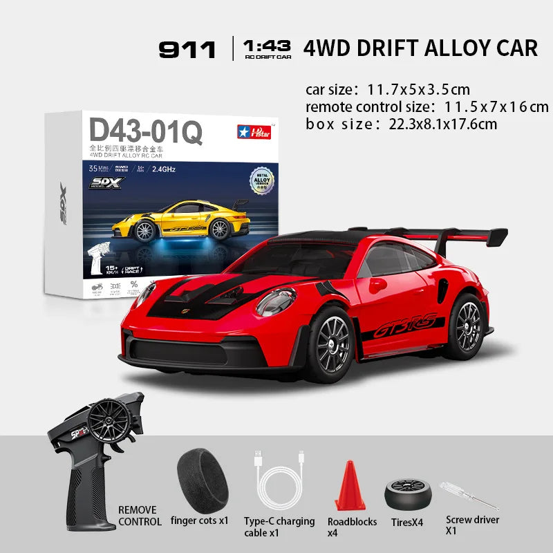 Macro Star D43 Full Proportion Remote Control Drift Car 1:43 Scale Alloy Gyro Four-Wheel Drive Flat Run Luminous Toy Model