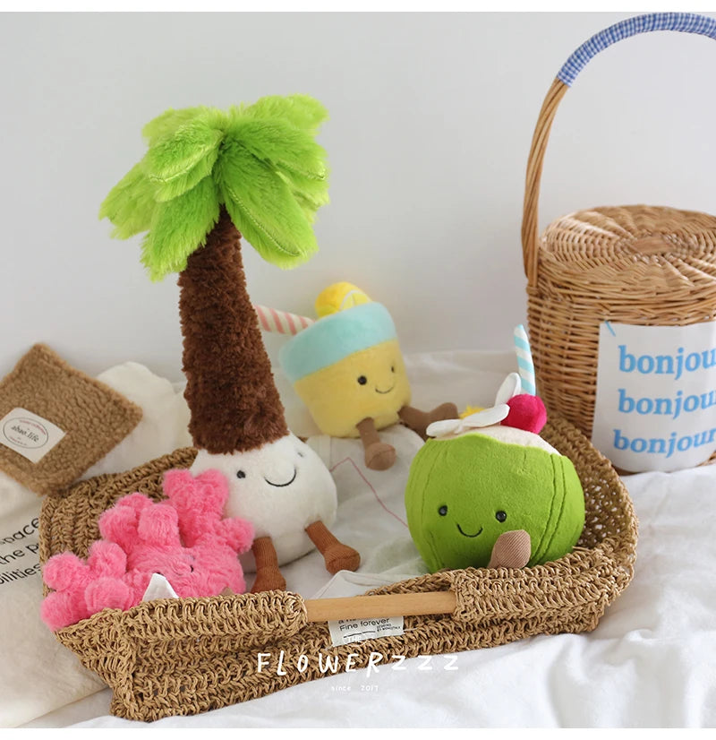 JELLYCAT Lemonade Coconut Plushies Very Soft Palm Tree Red Coral Plush Toy Cartoon Doll Home Decor Xmas Gifts Girl