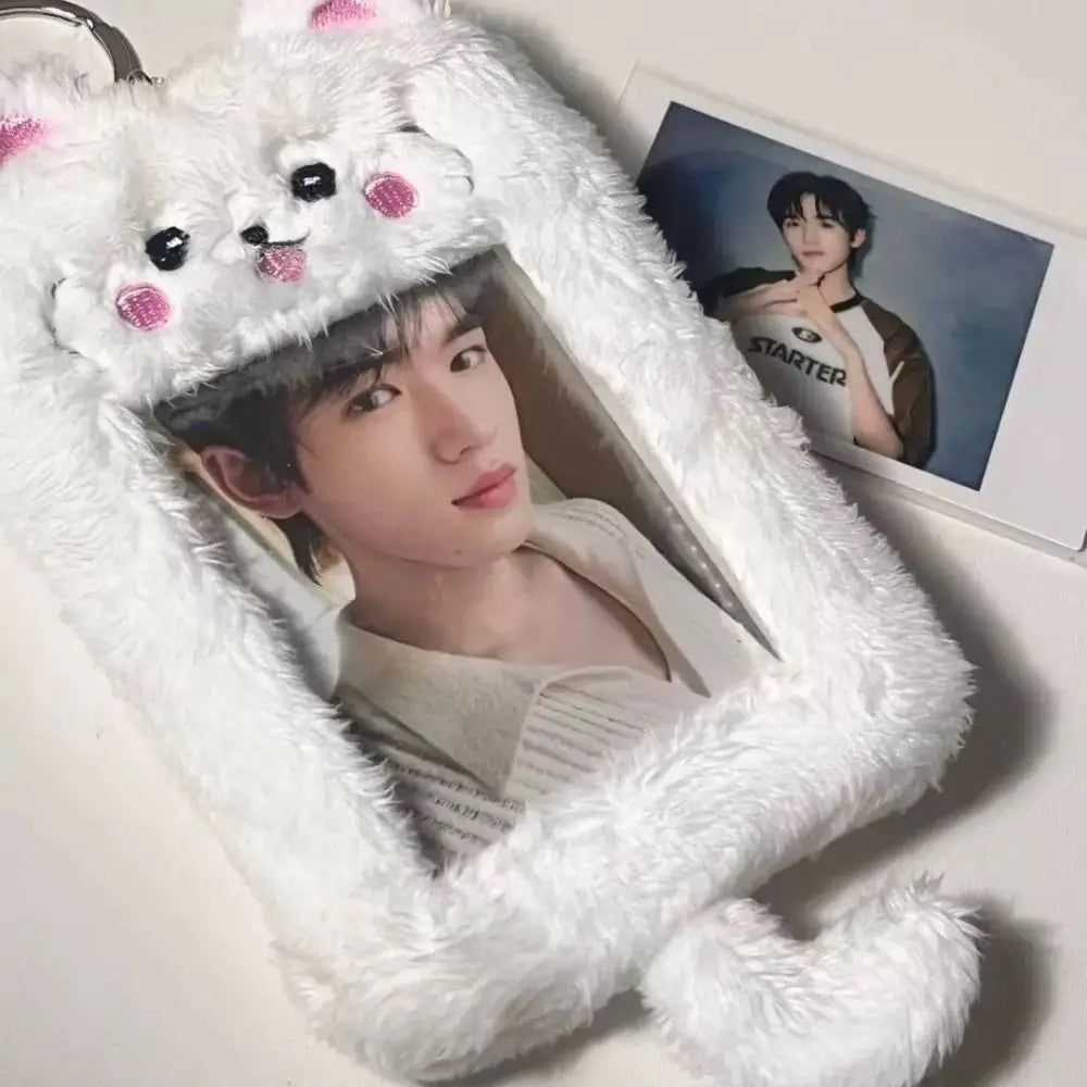 Multifunctional Photocard Case Bear/Rabbit/Chick Cute Photo Card Holder Cartoon Plush Bus Door Cards Sleeve School Office