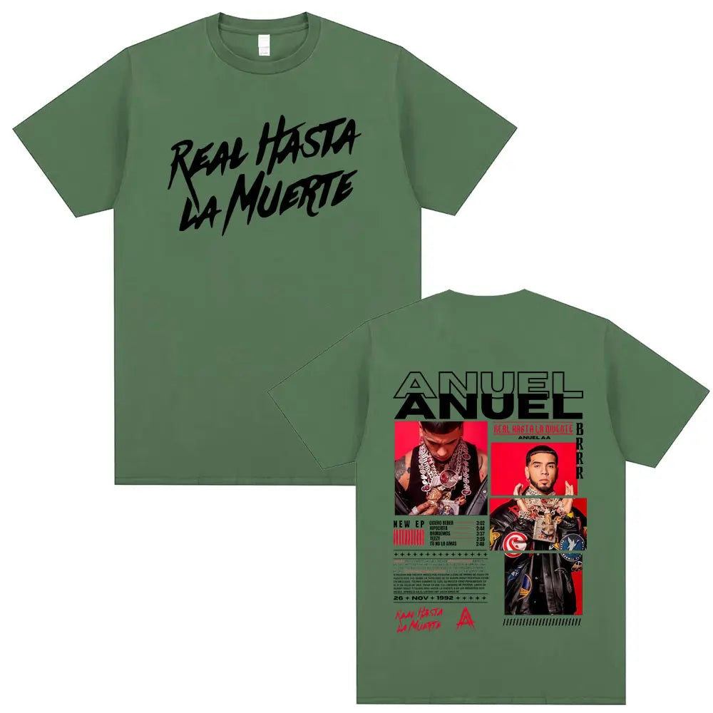 Rapper Anuel AA Real Hasta La Muerte Tour 2025 T Shirt Men Women Hip Hop Oversized T-shirts Men's Casual Cotton Vintage T Shirts