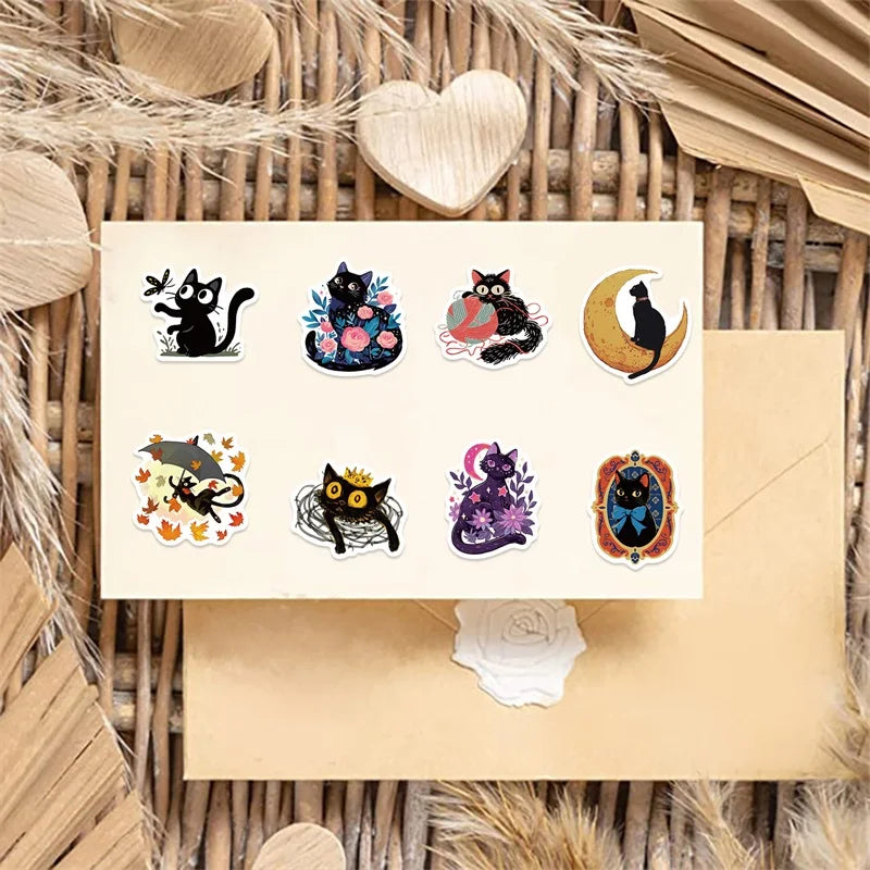 10/30/50PCS Funny Black Cat PVC Sticker Aesthetic Hand Accounting Tools DIY Decoration Scrapbooking Stationery Supplies for Kids
