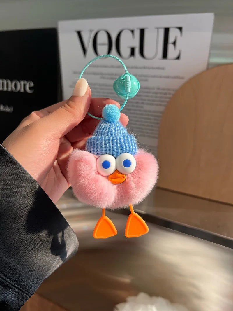 Cute Imitation Rex Rabbit Hair Duckling Car Keychain Hanging Plush Doll Doll Small Briquettes Bag Hanging Ornaments