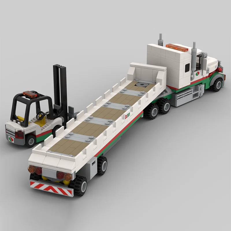 560PCS MOC Construction Octan Truck & Flatbed Trailer City Engineering Model Building Blocks Stacking Brick Creative Educational