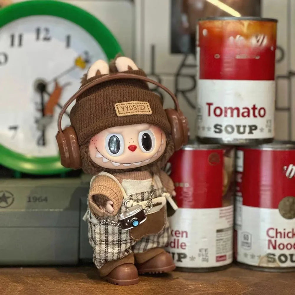 Clothes for Labubu V1 V2 V3 Clothing Doll Retro Brown T-shirt Handsome Clothes Set Doll Accessories