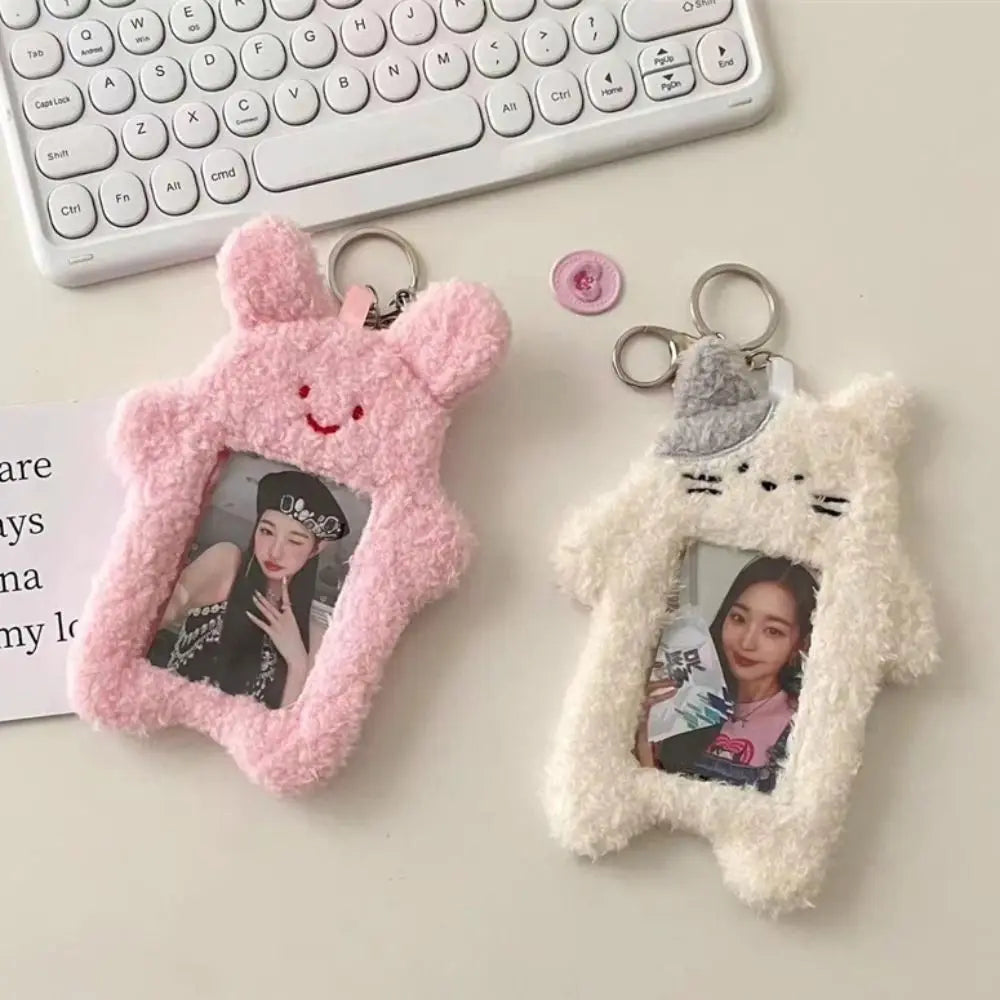 Cute Plush Photocard Case Cartoon Bag Keychain Photo Card Holder Idol Photos Protective Cover Student Card Holder