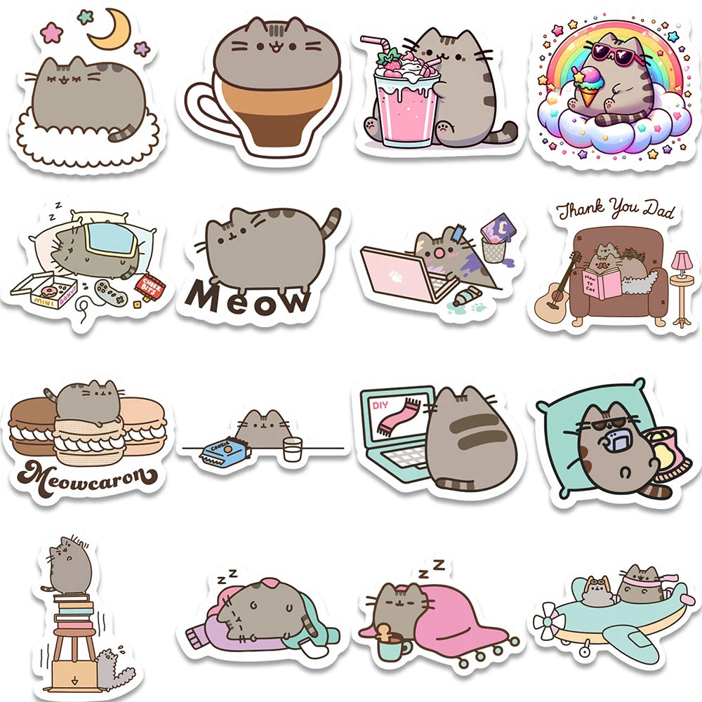 10/30/60pcs Cute Chunky Cat Animal Stickers for Kids Graffiti Stationery Laptop Waterproof Kawaii Cartoon Decoration Decals Gift