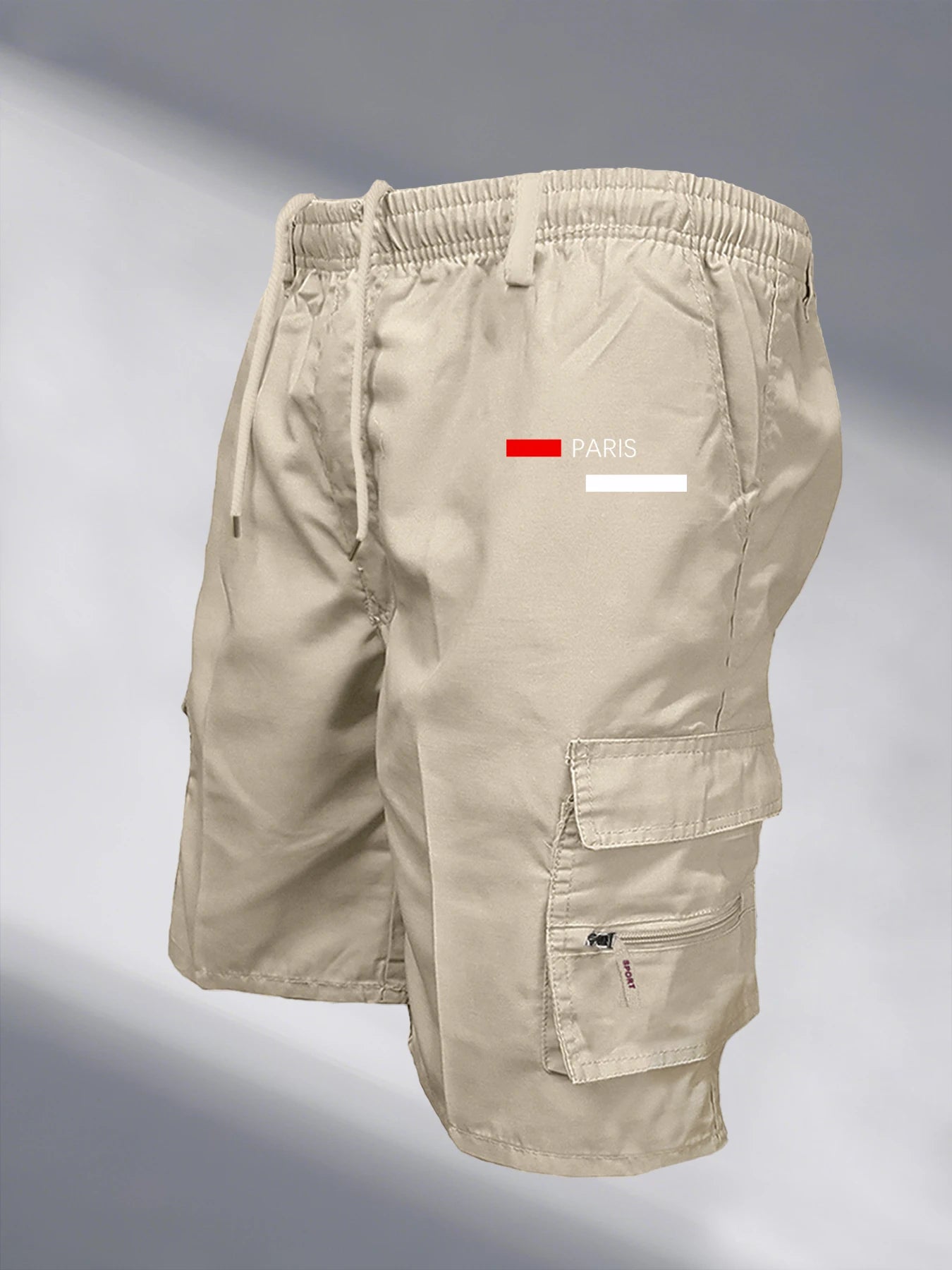 Paris Printed Casual Work Shorts Men's Multi-pocket Loose Drawstring Cargo Shorts Outdoor Sports Short Pants for Men Streetwear