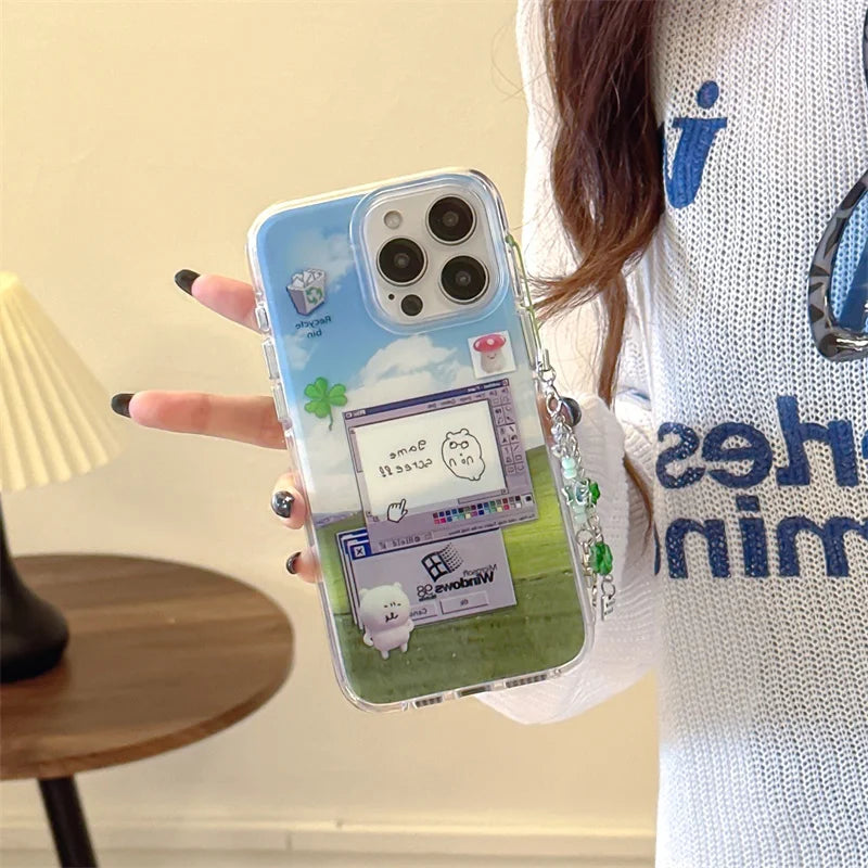 Funny Dialog Editor Phone Case For iPhone 16 Pro 15 13 12 Pro Max Hard Back Cover Silicone Shockproof Border Cases with Chain