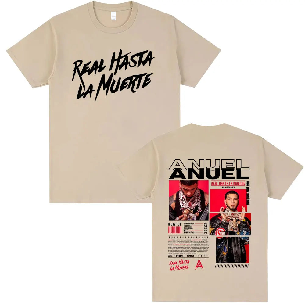 Rapper Anuel AA Real Hasta La Muerte Tour 2025 T Shirt Men Women Hip Hop Oversized T-shirts Men's Casual Cotton Vintage T Shirts