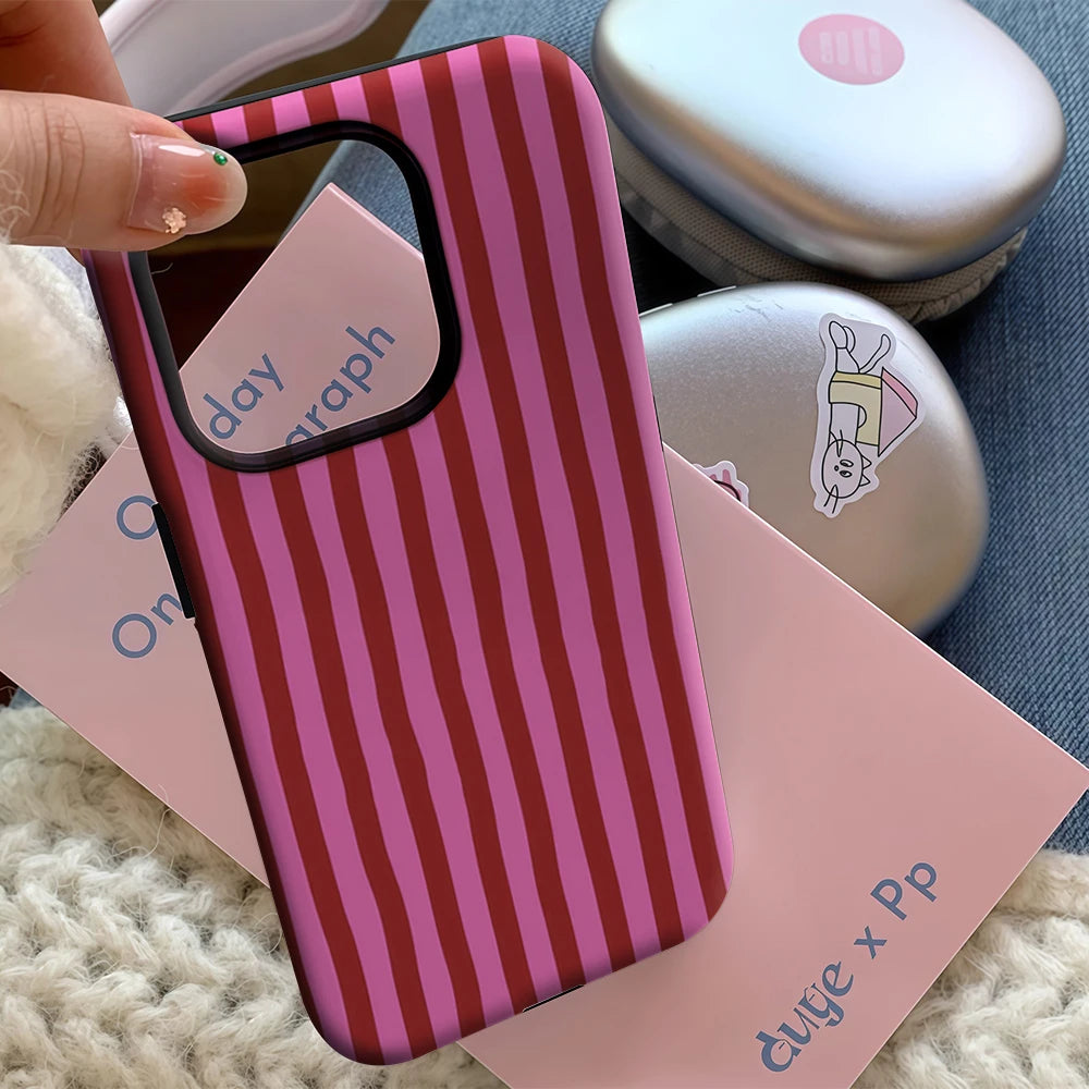 Pink & Red Striped IPhone17 Must-Haves Phone Case for IPhone 17 16 15 14 13 12 11 Pro Max Plus Double-layer Back Cover