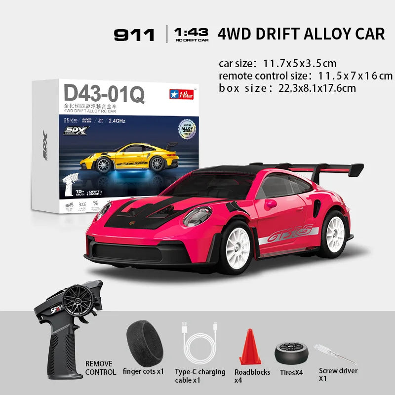 Macro Star D43 Full Proportion Remote Control Drift Car 1:43 Scale Alloy Gyro Four-Wheel Drive Flat Run Luminous Toy Model