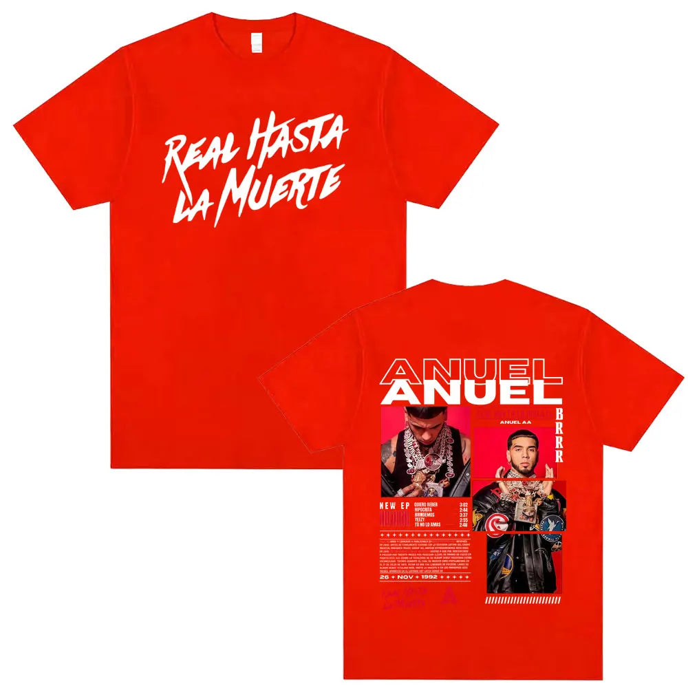 Rapper Anuel AA Real Hasta La Muerte Tour 2025 T Shirt Men Women Hip Hop Oversized T-shirts Men's Casual Cotton Vintage T Shirts