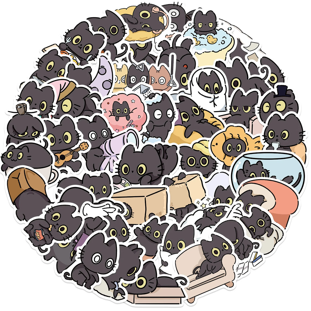 50pcs Naughty Little Black Cat Sticker Graffiti Decoration Laptop Luggage Phone Skateboard Waterproof DIY Sticker