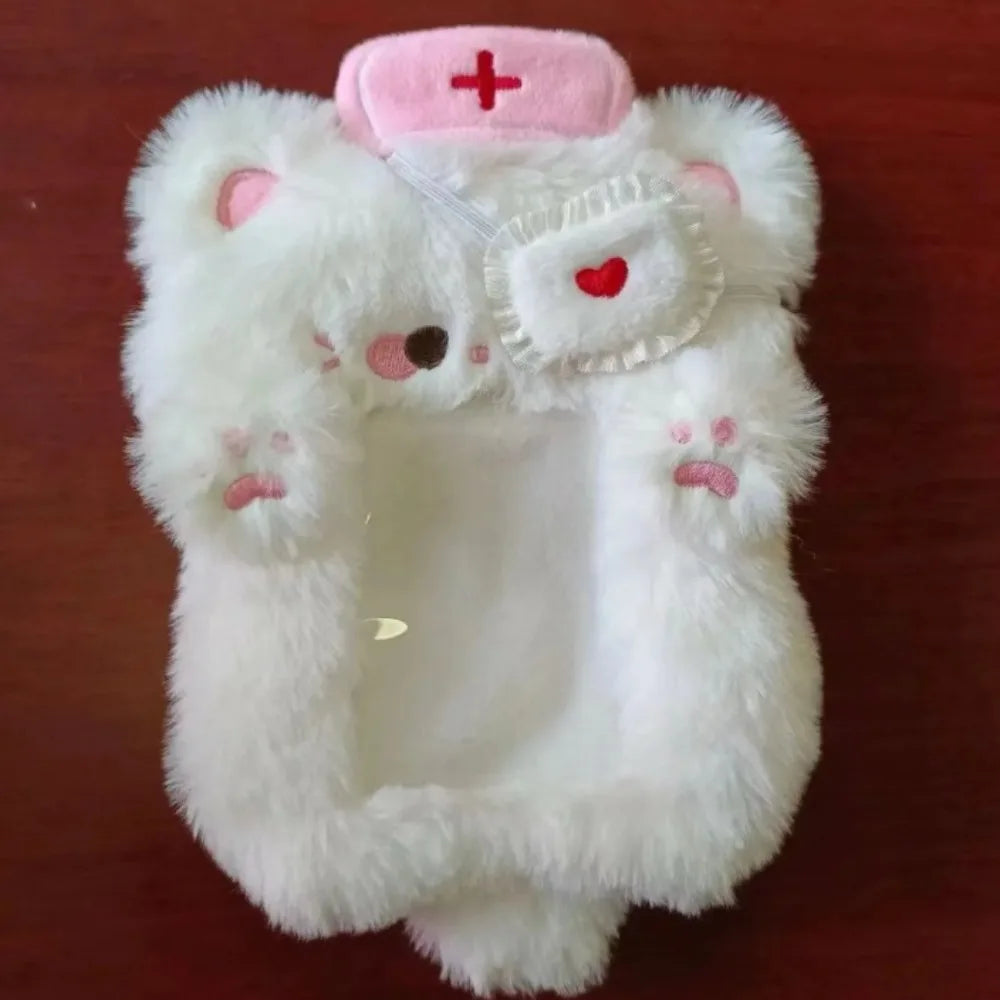 Cute Plush Photocard Case Student Card Holder Cartoon Fox Photocard Case Idol Photos Protective Cover Bag Keychain