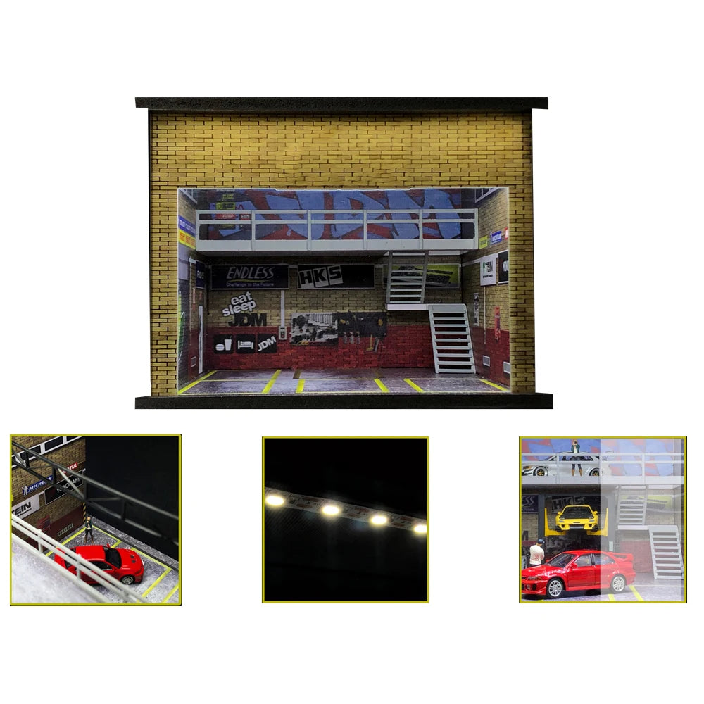 GFans NEW 1:64 Scale Diorama Car Garage Model Parking Lot for Display Gifts Scene Collection Display Car Assembly Scenes Toy