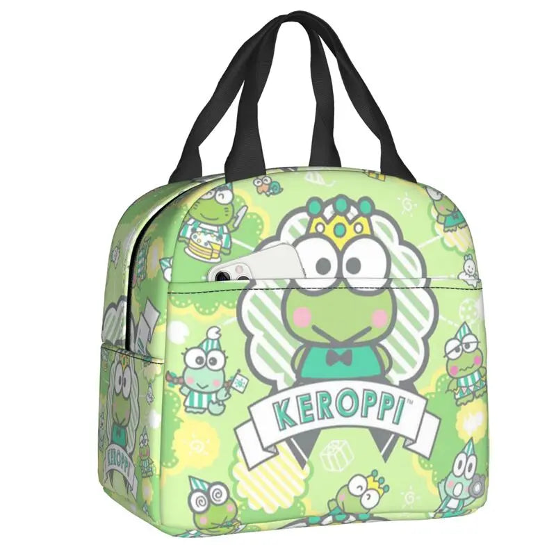 Custom Keroppi Big-eyed Frog Insulated Lunch Tote Bag for Women Portable Thermal Cooler Bento Box School