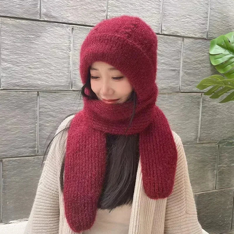 Winter Knitted Skullies Hat Scarf Set Cold Proof Ear Protection Scarf Warm Girls Beanies Cycling Windproof Ladies Outdoor Caps