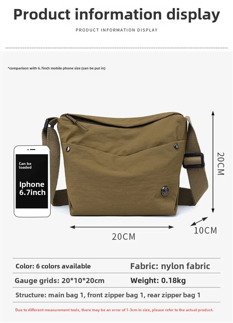 Ultra-light Nylon Crossbody Bag for Women Adjustable Wide Strap Lightweight Women's Bag Zipper Closure Stylish Messenger Bag