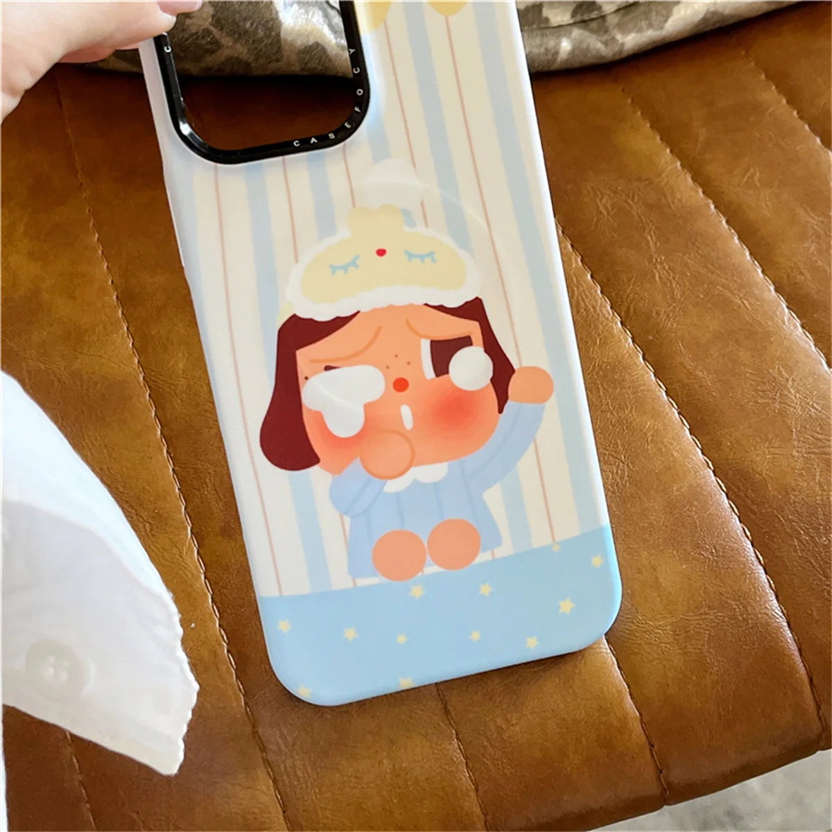 Korean Blue Stripe Cute Girl Magnetic Phone Case For iPhone 16 Pro 15 14 13 Pro Max Cover with Stand Case For Magsafe